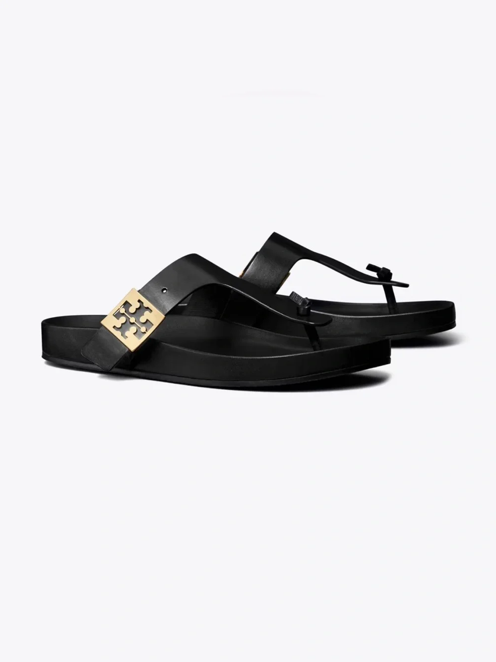 Tory Burch Black Leather Mellow T-Strap Sandals